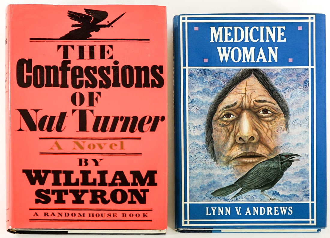 Author SIGNED w/ Inscription (2) Books: 1) The Confessions Of Nat Turner. Random House 1967 1st with clipped dust jacket. 2) Medicine Woman by Lynn V. Andrews 1981 Harper and Row 1st with unclipped dust jacket. Lot measures 8.75 in. H x 6 i