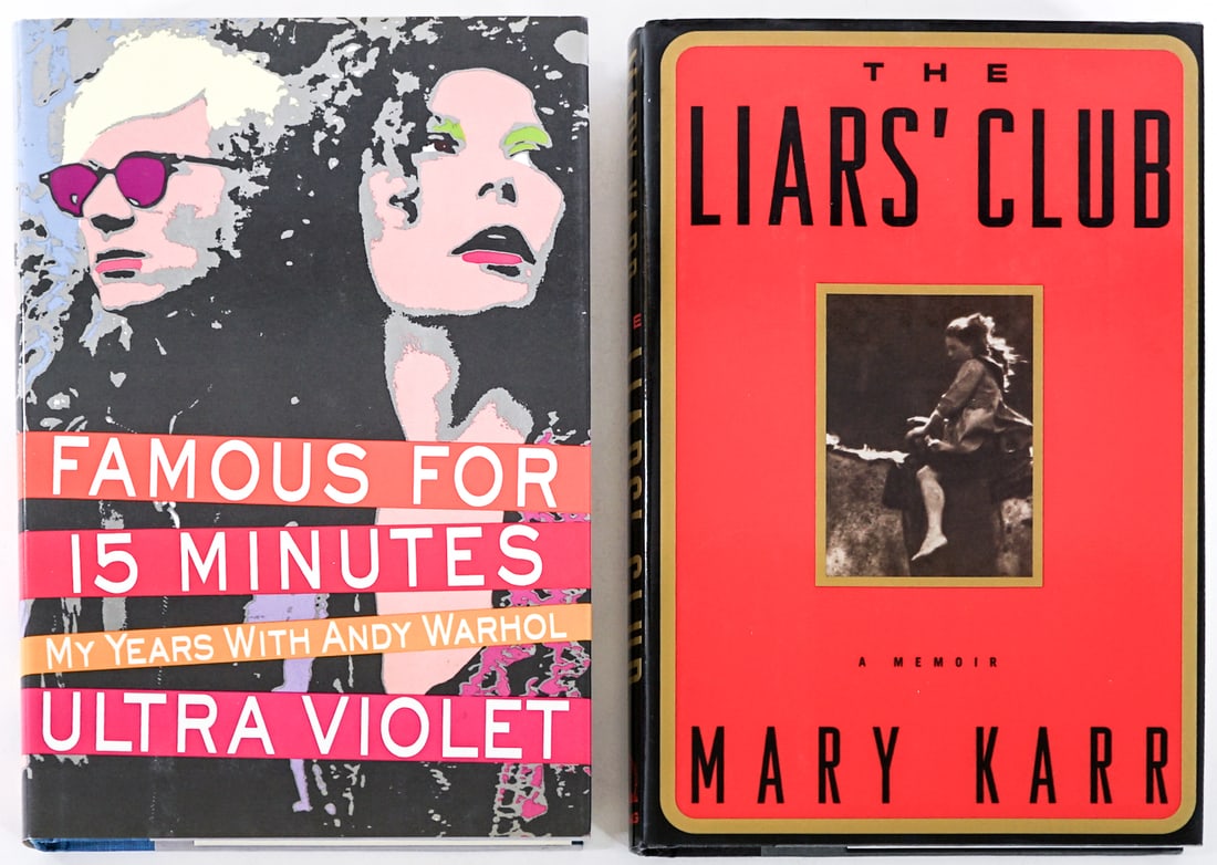 Author SIGNED (2) Books: 1) Famous for 15 Minutes - My Years with Andy Warhol by Ultra Violet signed on half title page. HBJ 1988 1st with unclipped dust jacket. 2) The Liars' Club by Mary Karr signed on title page. Viking 19