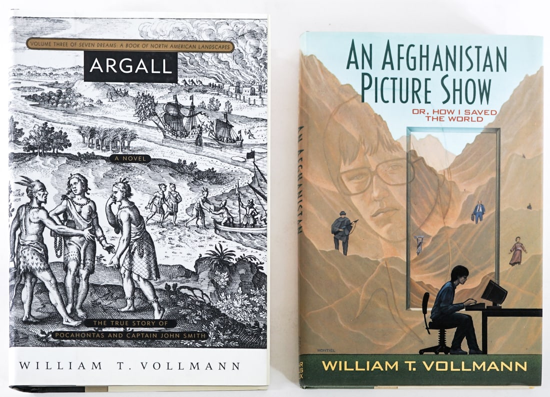 William T. Vollmann (2) SIGNED Books: Two (2) William T. Vollmann signed books with unclipped dust jackets. 1) An Afghanistan Picture Show. Farrar, Straus, Giroux 1992 1st. 2) Argall. Viking 2001 1st. Lot measures 9.25 in. H x 6.5 in. W x