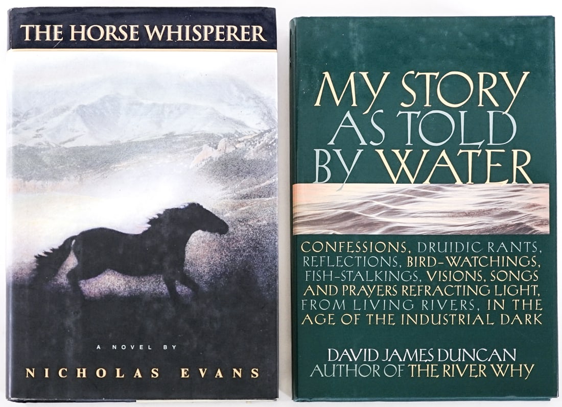 Author SIGNED (2) Books [Nicolas Evans]: 1) The Horse Whisperer by Nicholas Evans signed on title page. Delacorte Press 1995 1st with unclipped dust jacket. 2) My Story As Told By Water by David James Duncan signed on title page. Sierra Club