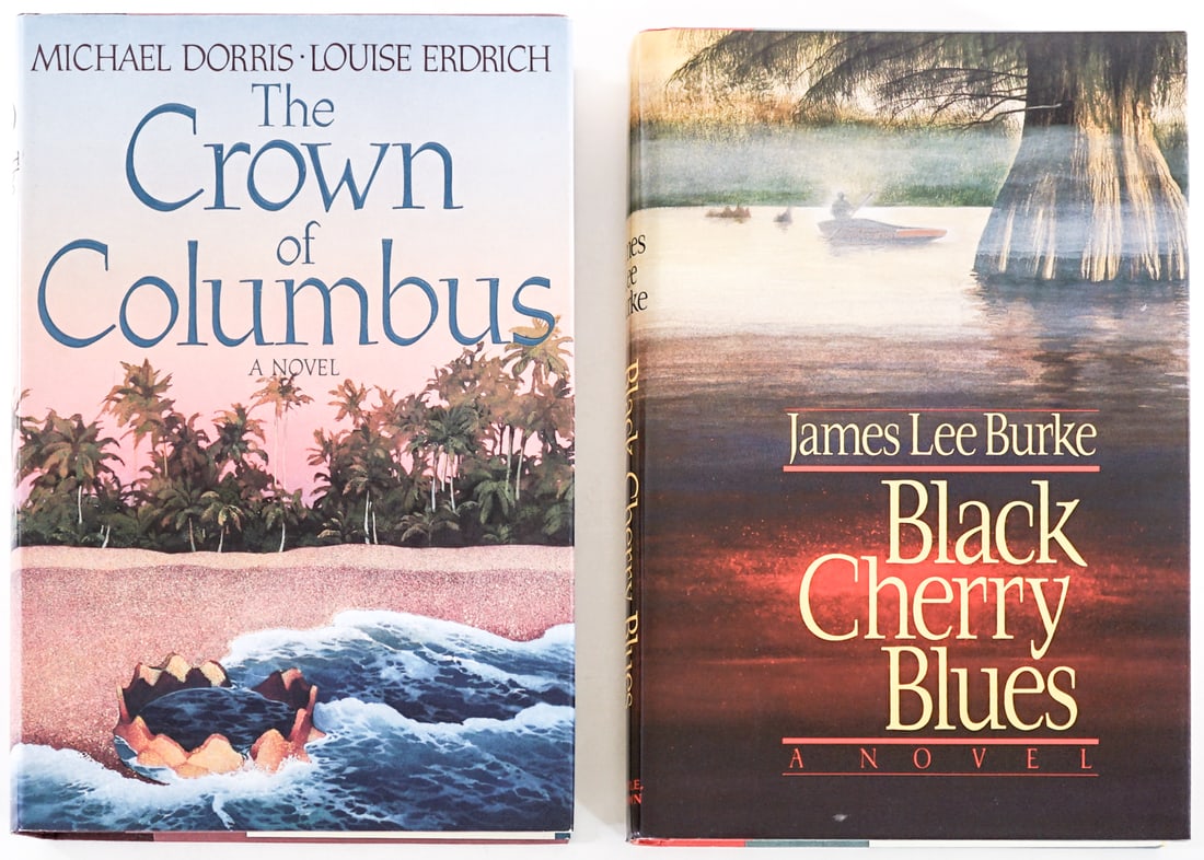 Author SIGNED (2) Books [James Lee Burke]: 1) Black Cherry Blues by James Lee Burke signed on half title page. Little, Brown and Co. 1989 1st with unclipped dust jacket. 2) The Crown of Columbus by Michael Dorris and Louise Erdich signed on ti