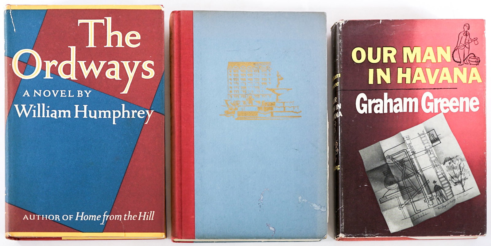 First Editions (3) Books: 1) Bergdorf's on the Plaza by Booton Herdon. Alfred A. Knopf 1956. 2) Our Man in Havana by Graham Greene. Viking 1958 with clipped dust jacket. 3) The Ordways by William Humphrey. Alfred A. Knopf 1965