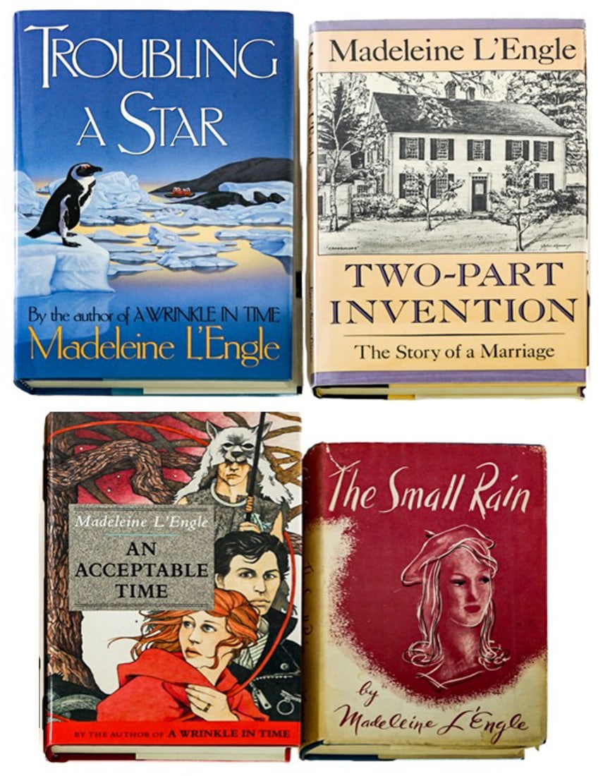 Madeleine L'Engle (4) SIGNED w/ Inscription Books: Includes: Two-Part Invention; An Acceptable Time; Troubling A Star; The Small Rain. Lot measures 9.5 in. H x 6.5 in. W x 4.25 in. D for shipping purposes only. The absence of a condition report does n