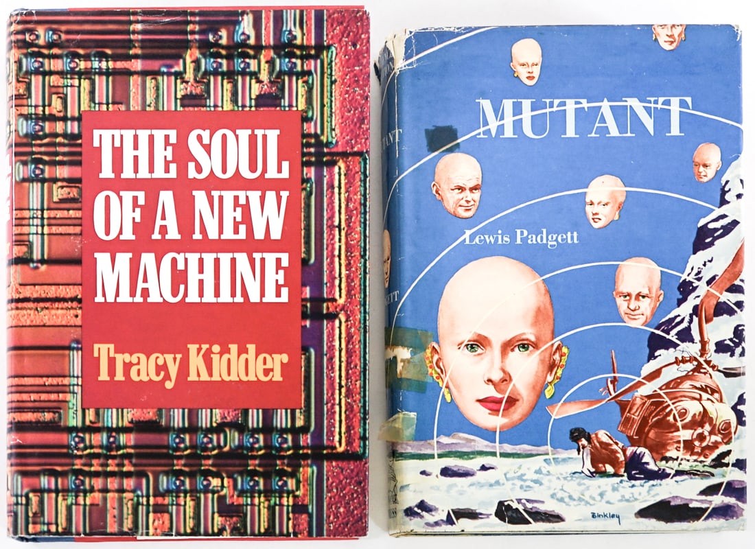 First Edition (2) Books [Mutant 1953 1st]: 1) Mutant by Lewis Padgett. EX-Library. Gnome Press1953 1st with unclipped dust jacket. Tape residue on cover, cracked hinges. 2) The Soul of a new Machine by Tracy Kidder signed with inscription on t