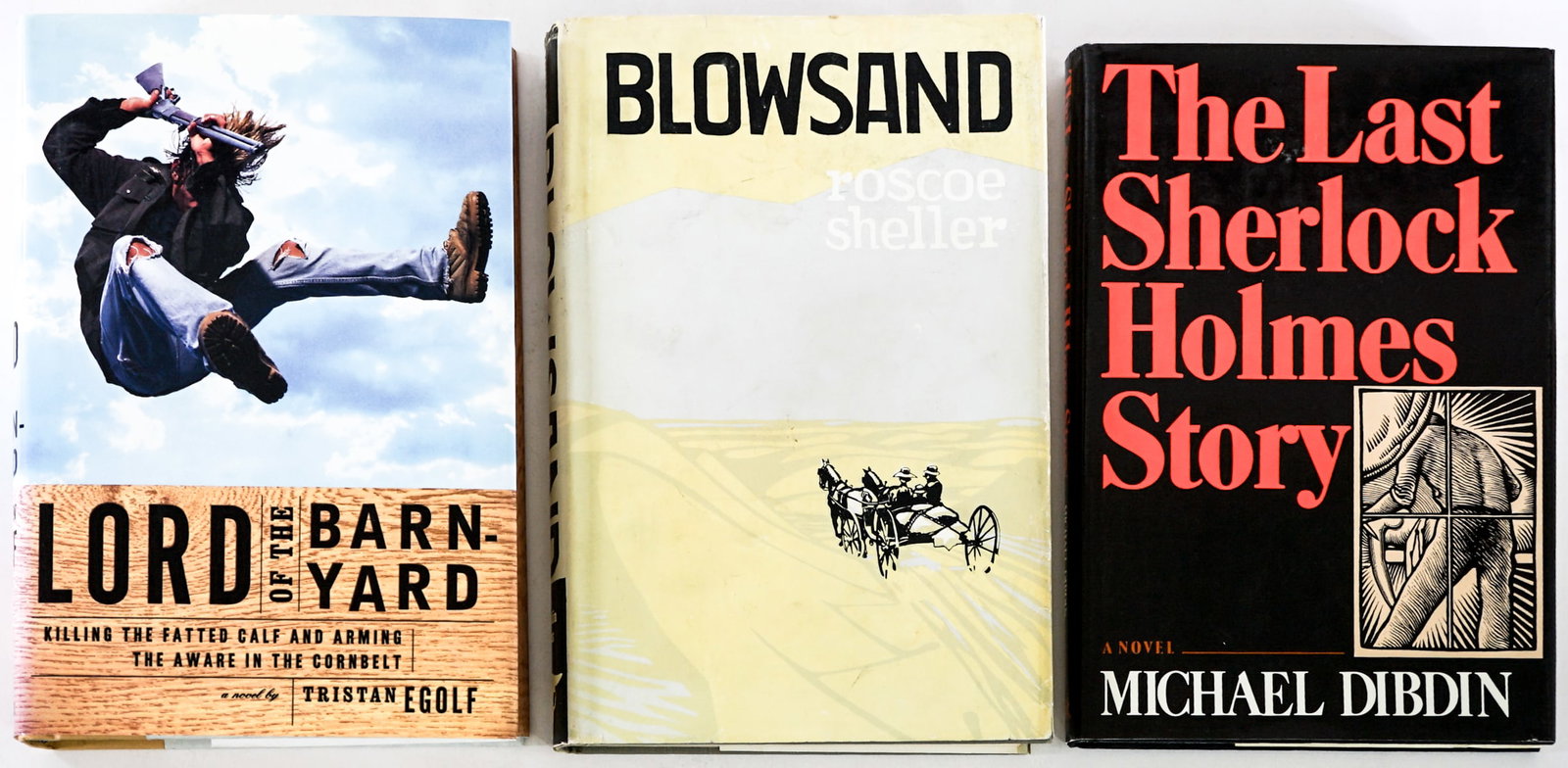 Author (3) SIGNED Books: 1) Lord of the Barnyard by Tristan Egolf. Grove Press 1998 with unclipped dust jacket. 2) Blows and by Roscoe Sheller. Franklin Press 1966 2nd printing with clipped dust jacket. 3) The Last Herlock Ho