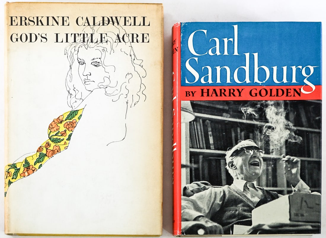 Author SIGNED (2) Books [God's Little Acre 1962]: 1) Carl Sandburg by Harry Golden. World Publishing 1961 1st with unclipped dust jacket. 2) God's Little Acre by Erskine Caldwell. Farrar, Straus and Cudahy. 1962 1st with unclipped dust jacket. Lot me