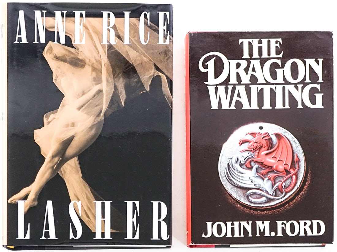 Author SIGNED (2) Books [John M. Ford]: 1) The Dragon Waiting by John M. Ford signed with inscription. Timescape 1983 with unclipped dust jacket. 2) Lasher by Anne Rice signed. Alfred A. Knopf 1993 1st with unclipped dust jacket. Lot measur