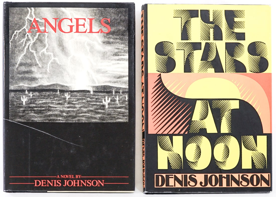 Denis Johnson (2) SIGNED w/ Inscription 1st Ed.: 1) The Stars at Noon. Alfred A. Knopf 1986 1st with unclipped dust jacket. 2) Angels. Alfred A. Knopf 1983 1st with unclipped dust jacket. Lot measures 8.75 in. H x 6 in. W x 2 in. D for shipping purp