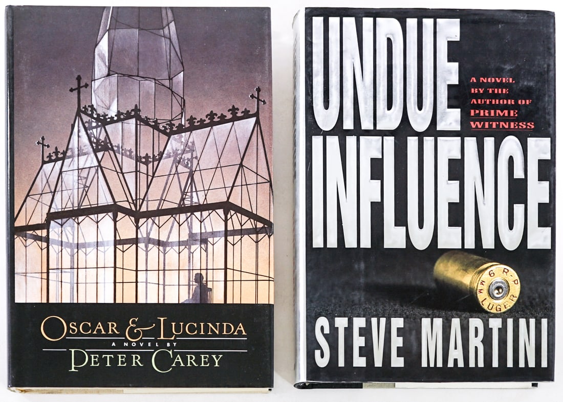 Author SIGNED (2) Books: 1) Undue Influence by Steve Martini signed. G. P. Putnam's 1994 with unclipped dust jacket. 2) Oscar and Lucinda by Peter Carey signed with inscription. Harper and Row 1st US with unclipped dust jacke
