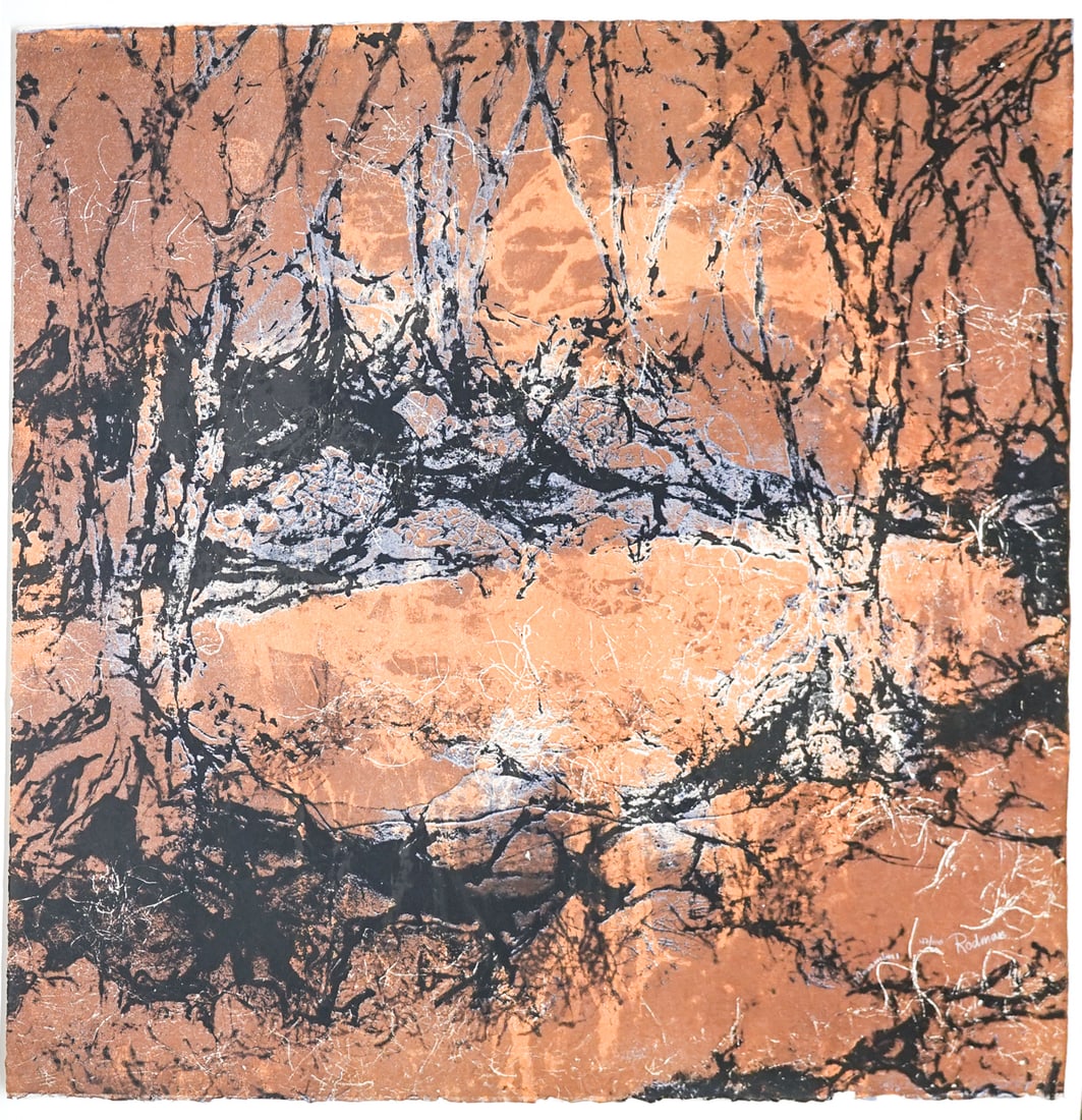 Abstract S/N Lithograph #42/100 [Rodman]: Abstract lithograph signed 'Rodman', titled 'November 1' and numbered 42/100 lower right. Sheet measures 32 x 31 in. Note 2 in. vertical tear lower left edge. SHIPS ROLLED IN TUBE. Unframed, loose, no