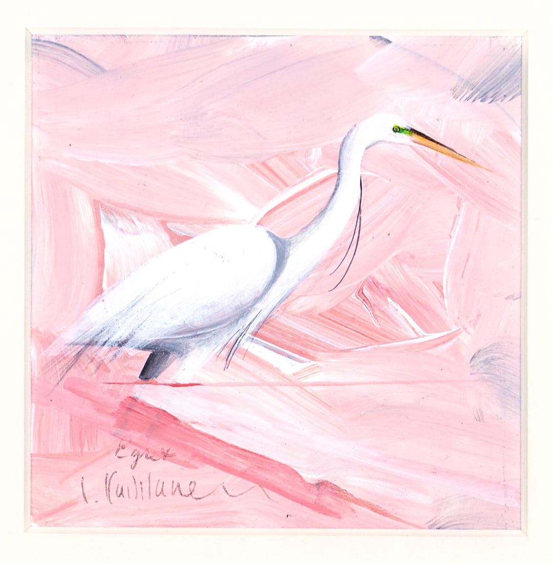 Illegibly Signed Original w/ Mat Frame [Egret]: Measures 4 x 4 in. Mat frame measures 14 x 11 in. Unframed, loose and not mounted or glued down. Lot measures 14 x 11 x .25 inches for shipping purposes. The absence of a condition report does not imp