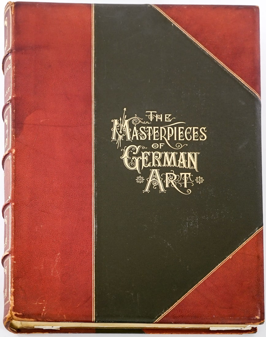 The Masterpieces of German Art by Jutsum Vol I: Meisterwerke of German Art by Carl Thonet Jutsum. Volume I. George Barrie Publisher. Several torn text pages and several detached. No issues found to illustrations. Gilt page surround and lettering to