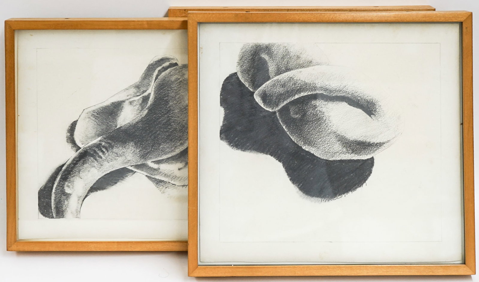 B. Holcombe Original Pencil Drawings: Gallery framed they each measure 12 x 14 inches to 13 x 14 inches. Combined they measure 5 x 13.5 x 16 inches for shipping purposes. This lot requires the use of an outside shipper. The absence of a c