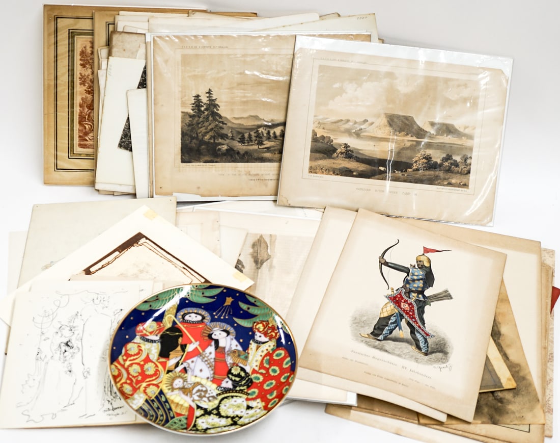 Vintage & Antique Prints: Gallery framed they each measure 12 x 14 inches to 13 x 14 inches. Combined they measure 17 x 13 x 5 inches for shipping purposes. This lot requires the use of an outside shipper. The absence of a con