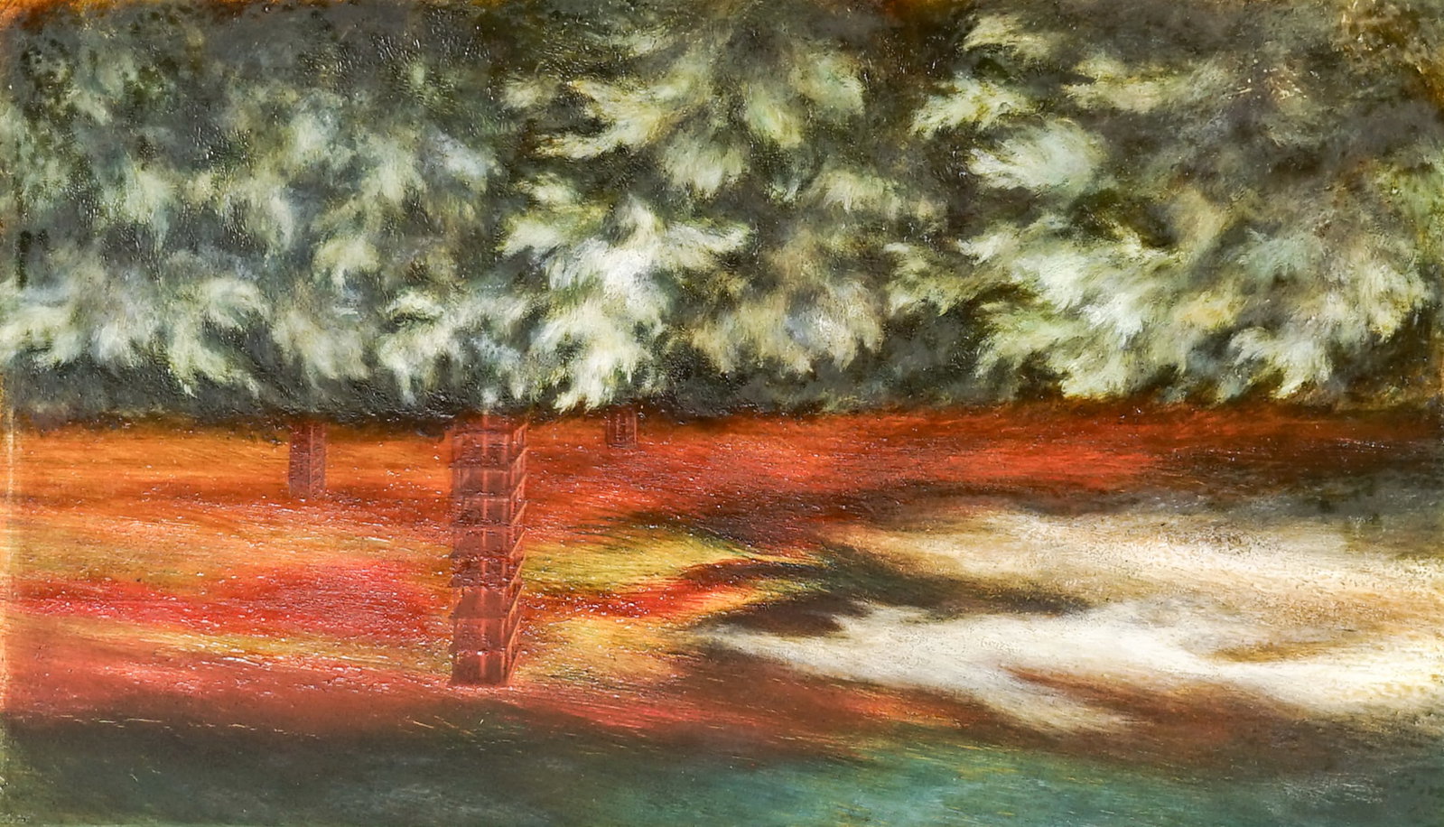 Original Painting on Board 1940 [Skyline]: Measures approximately 10 x 17.5 in. Board measures 13.75 x 20.75 in. Unframed, loose and not mounted or glued down. Lot measures 13.75 x 20.75 x .25 inches for shipping purposes. The absence of a