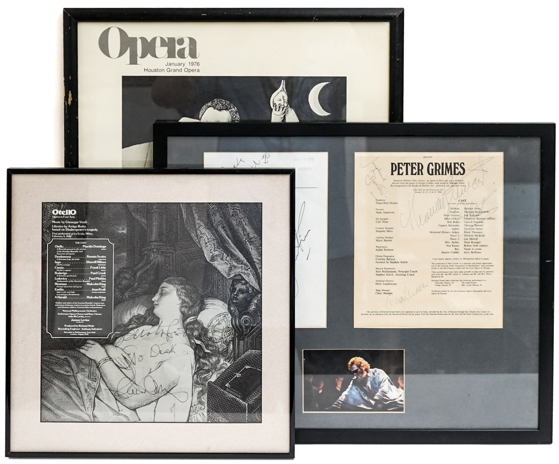 [Otello] Houston Grand Opera 1976: Framed they measure 15 x 15 inches to 23 x 18 inches. Combined they measure 23 x 18 x 2 inches for shipping purposes. This lot requires the use of an outside shipper. The absence of a condition