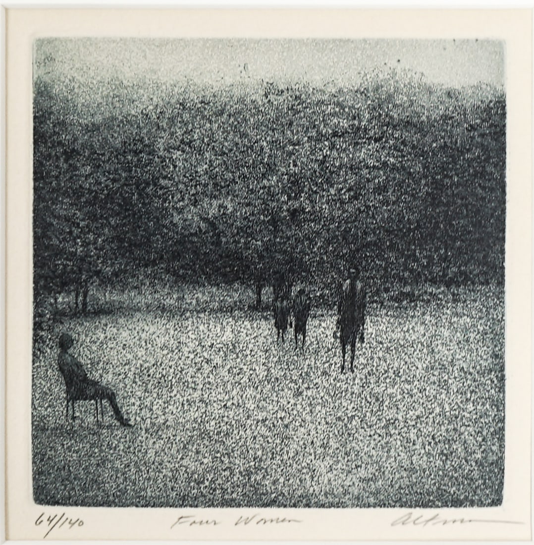 Harold Altman Signed/Numbered Etching: Measures 5.5 inches plate size. Lot measures 11 x 11 x .5 inches framed for shipping purposes. The absence of a condition report does not imply that the lot is in perfect condition or completely free 