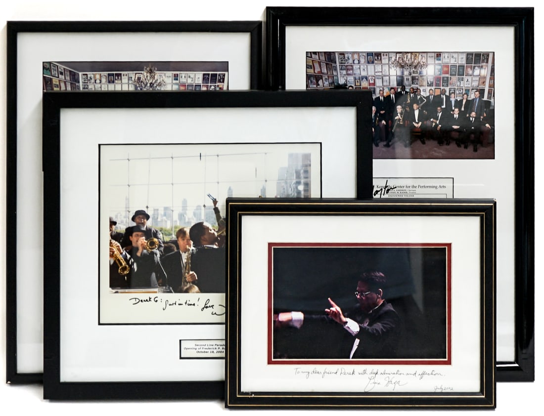 (4) Kennedy Center, Jazz Framed Signed Items: They measure 10 x 13 to 19 x 13.5 inches framed. They measure 19 x 14 x 4 inches combined for shipping purposes. This lot requires the use of an outside shipper. The absence of a condition report