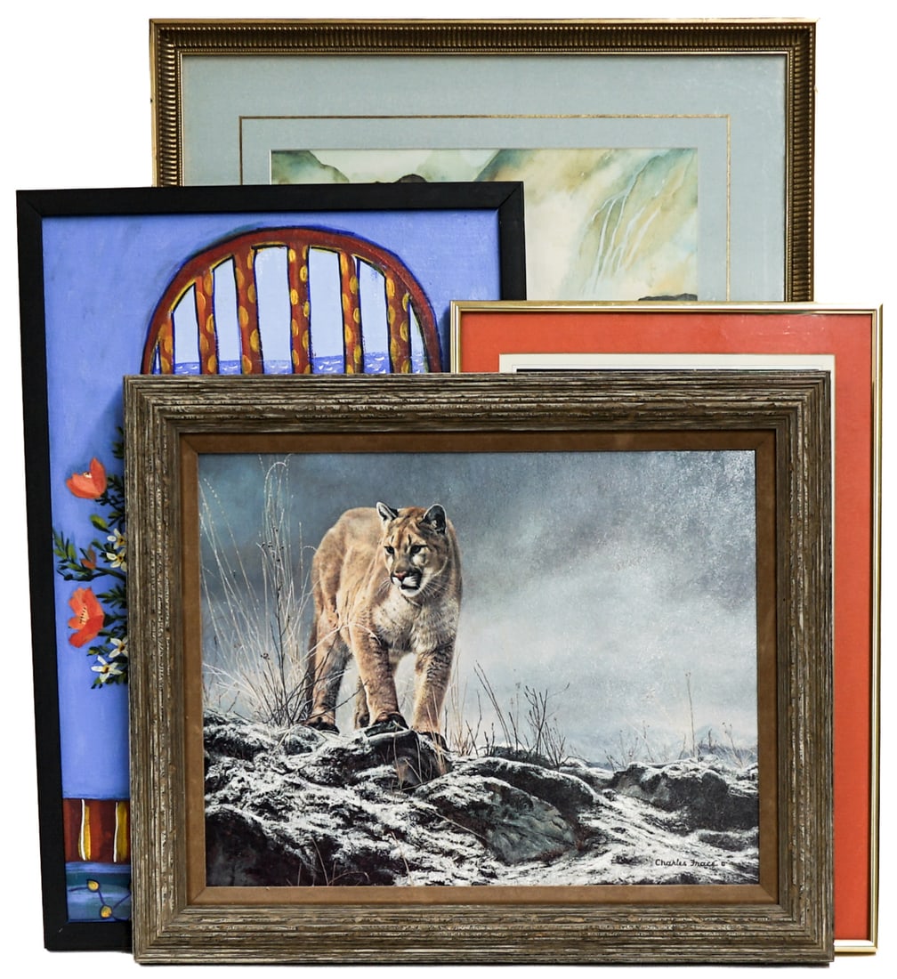[Montana] Four Pieces of Art: They measure 10 x 17 to 14 x 20 inches framed. They measure 22 x 28 x 6 inches combined for shipping purposes. This lot requires the use of an outside shipper. The absence of a condition report does