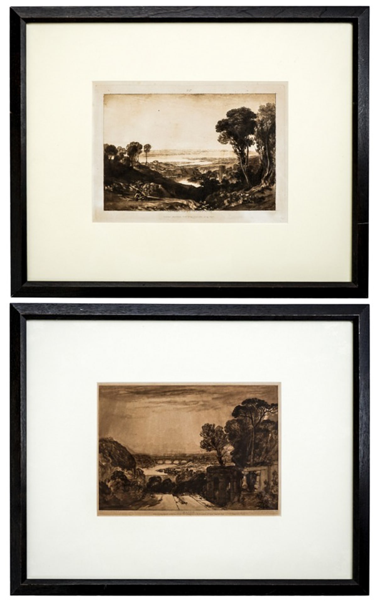 Two Antique Framed Engravings: They measure 17.5 x 21.5 inches framed. They measure 18 x 22 x 2 inches combined for shipping purposes. The absence of a condition report does not imply that the lot is in perfect condition or