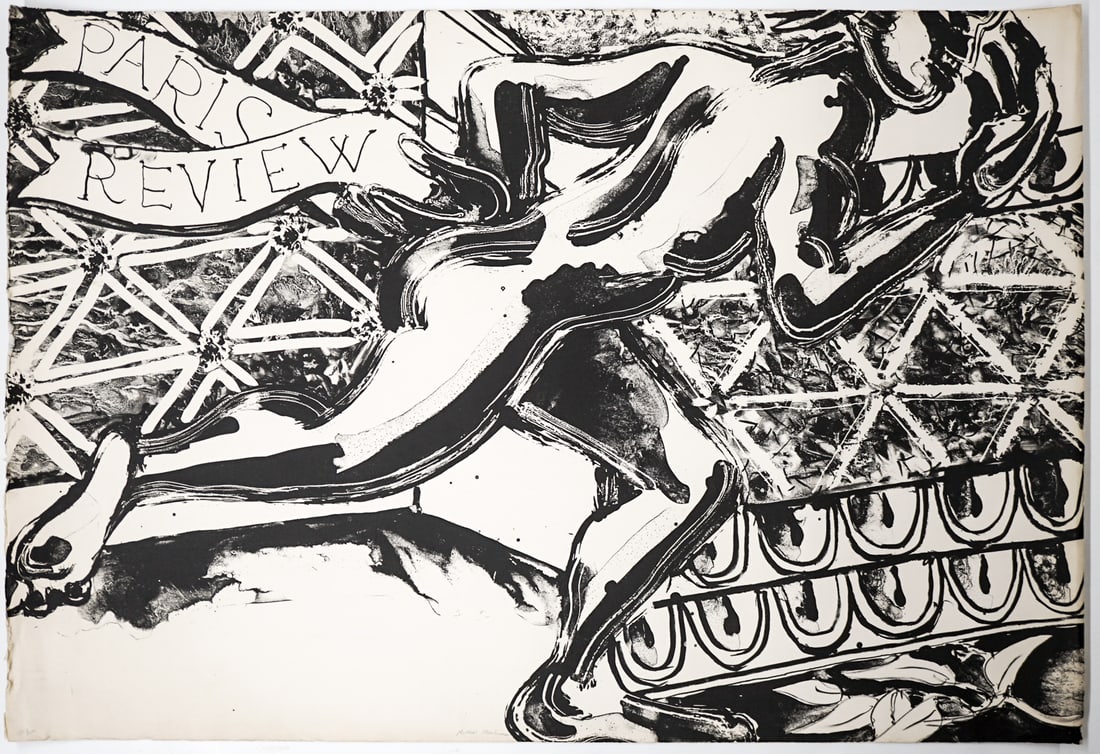 Robert Kushner Signed/Numbered Lithograph: Robert Kushner Signed/Numbered Lithograph [Paris Review]. Measures 30 x 44 inches sheet size. Number 137/200, G-VG/VG condition. Can be shipped rolled which would result in 4 x 4 x 36 inches for shipp