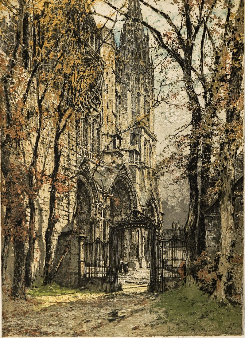 Luigi Kasimir Signed Etching: Measures 17.75 x 12.75 inches plate size and 24 x 20 sheet size. Unframed, loose and not glued or mounted. Excellent condition. Lot measures 24 x 20 x .5 inches for shipping purposes. The absence of