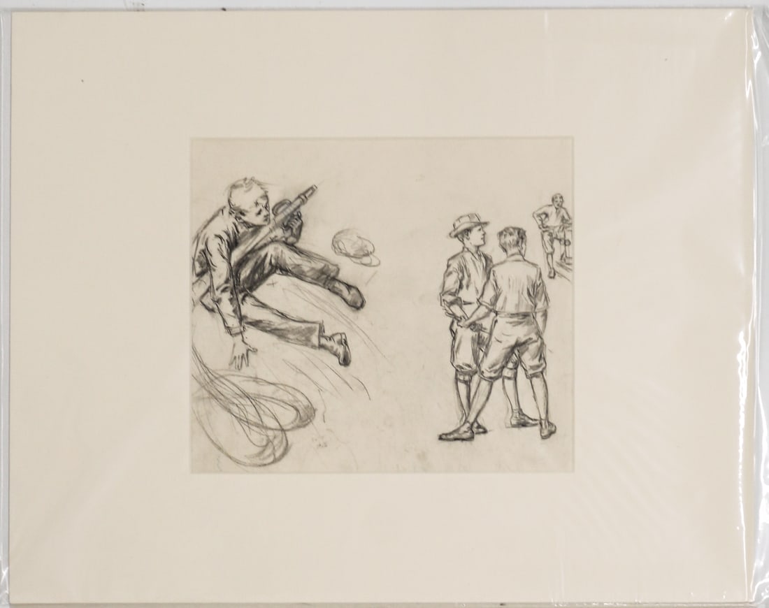 George Tobin (1864-1956) Originals Studies: Twelve George Tobin custom matted drawings, studies or illustrations (unframed). The mat boards measure 16 x 20 inches. Lot measures 21 x 17 x 3 inches for shipping purposes (archival box included). P