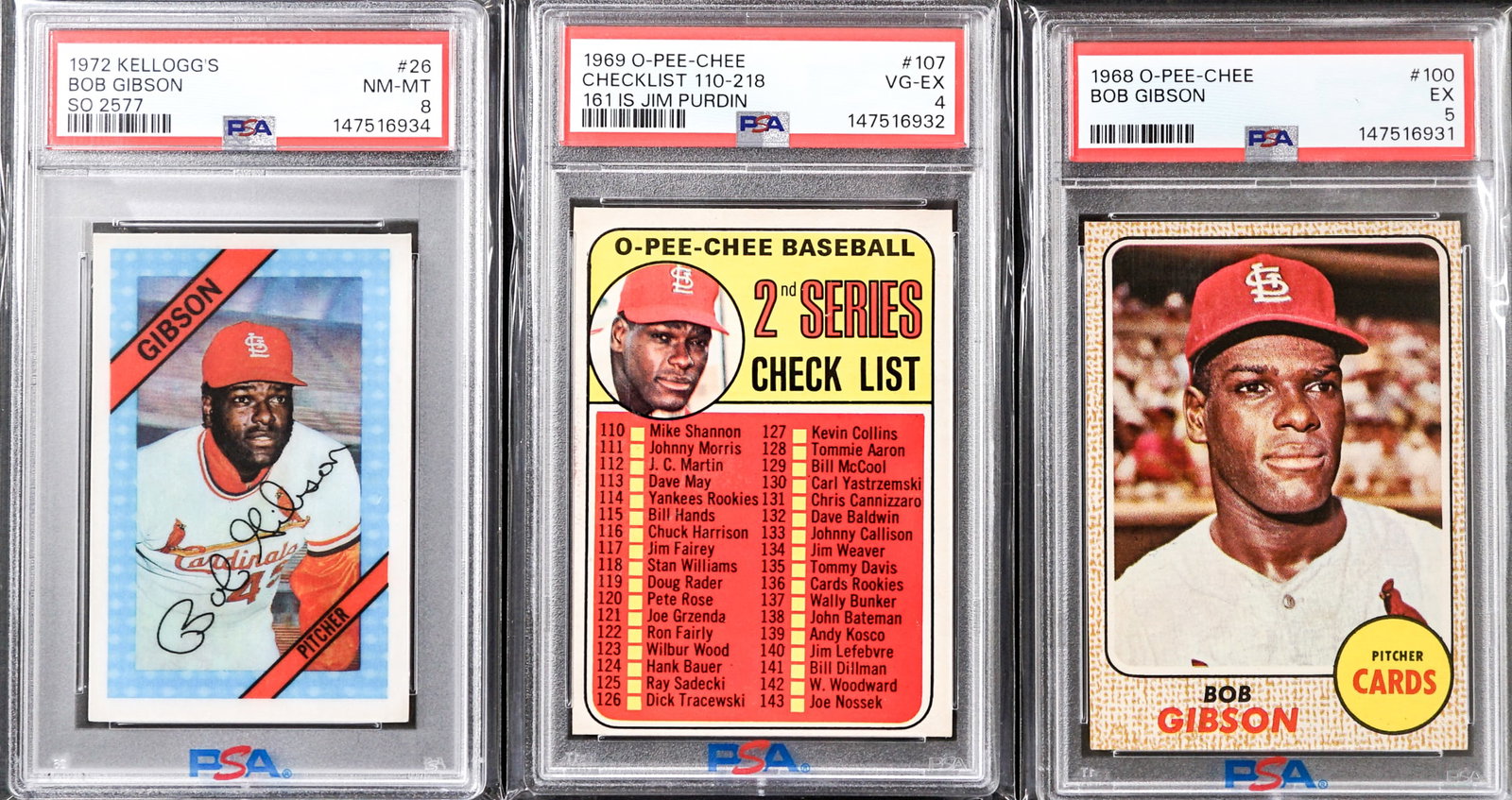 (6) Bob Gibson PSA Graded Baseball Cards - 2
