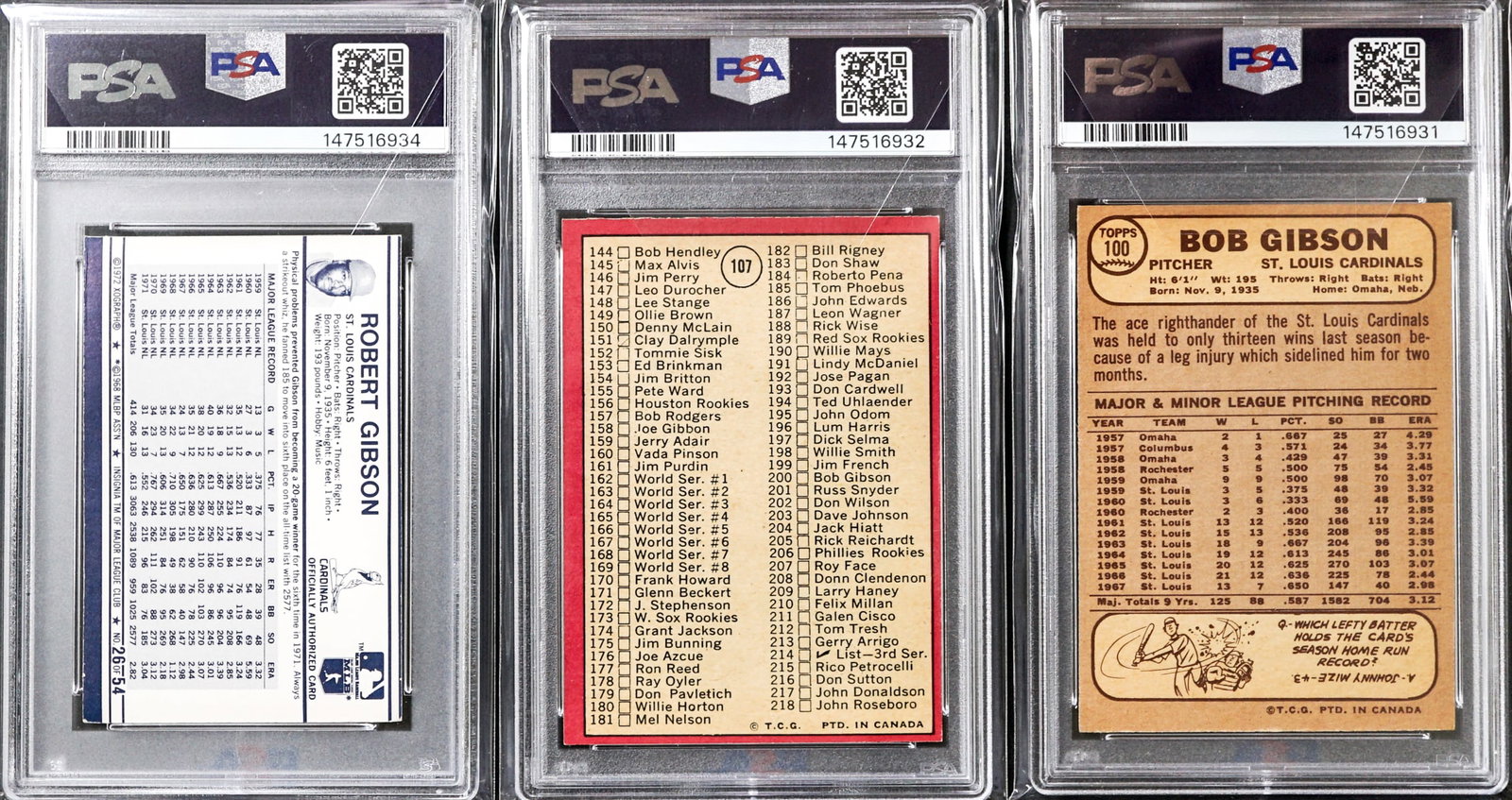 (6) Bob Gibson PSA Graded Baseball Cards - 3