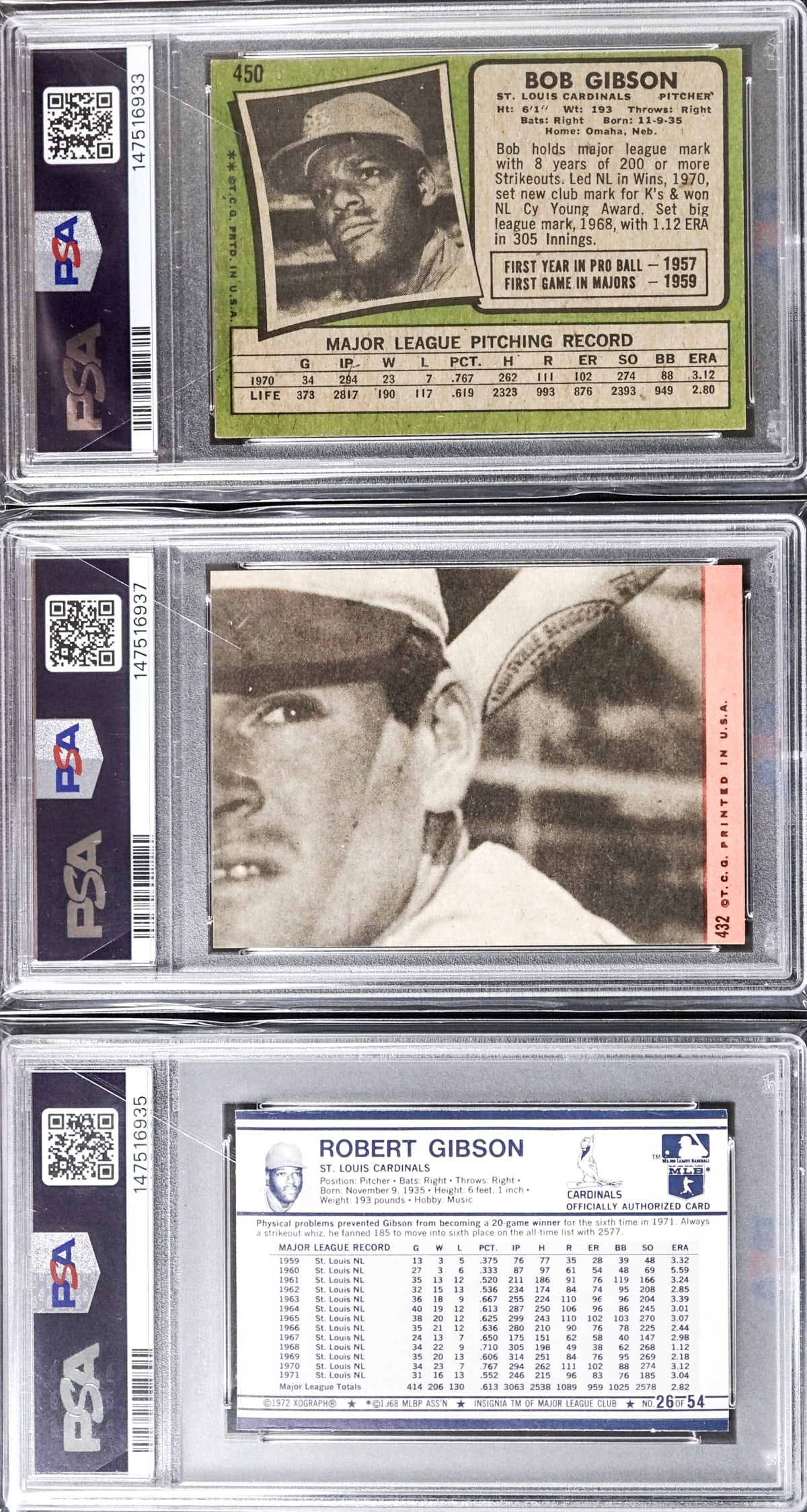 (6) Bob Gibson PSA Graded Baseball Cards - 5