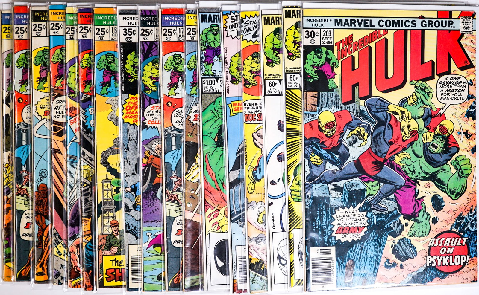 The Incredible Hulk (17) Marvel Comic Books: Includes: Assorted issues. Sleeved. Mixed condition. Lot measures 10.5 x 7.25 x 2 in. for shipping purposes only. The absence of a condition report does not imply that the lot is in perfect condition 