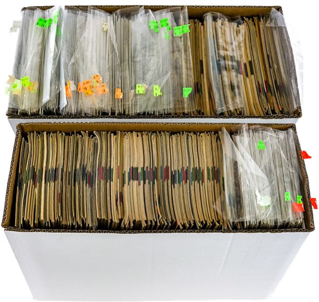 [2] Short White Box Assorted Comics: [2] Short white boxes of assorted comics. Mixed condition. Each box measures 17 x 8.5 x 11.5 in. Measures 17 x 16 x 11.5 in for shipping purposes only. Both comic boxes will be shipped together in