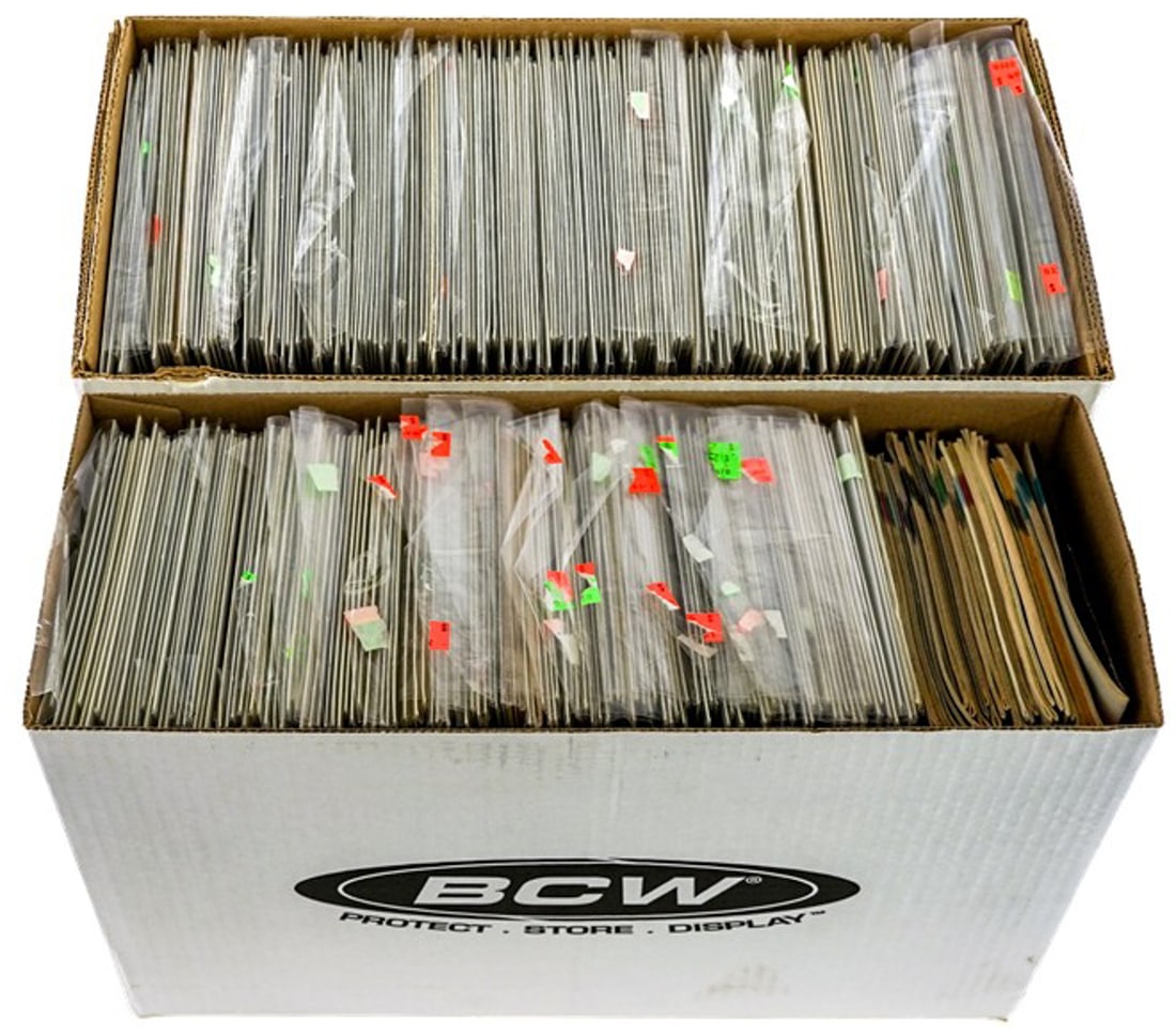 [2] Short White Box Assorted Comics: [2] Short white boxes of assorted comics. Mixed condition. Each box measures 17 x 8.5 x 11.5 in. Measures 17 x 16 x 11.5 in for shipping purposes only. Both comic boxes will be shipped together in