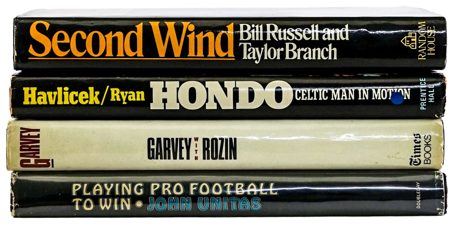 Sports (4) Books [Steve Garvey SIGNED]: Includes: Garvey by Steve Garvey and Skip Rozin - Garvey signed with inscription on front endsheet; Playing Football to win by John Unitas; Hondo by John Havlicek; Second Wind by Bill Russell and Tayl