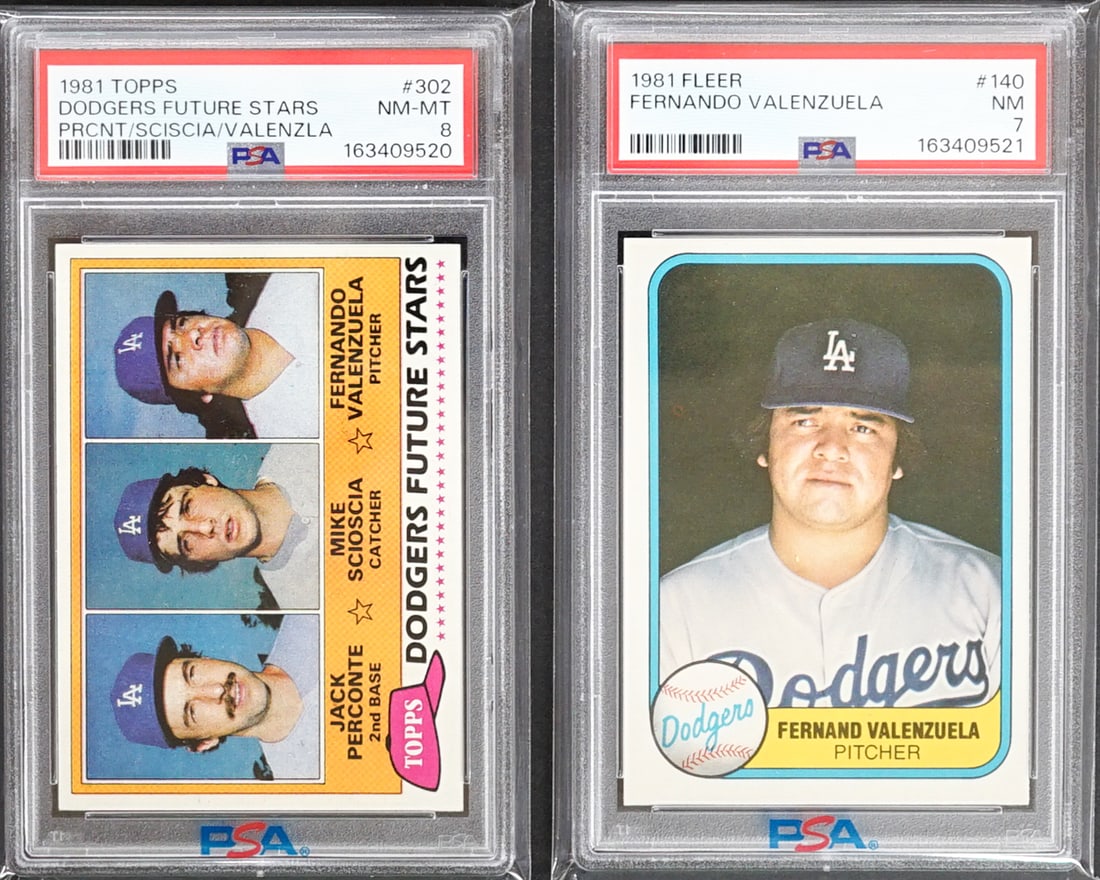 Fernando Valenzuela PSA Graded Baseball Cards (2): This lot measures 5.5 x 3.5 x .5 inches for shipping purposes.