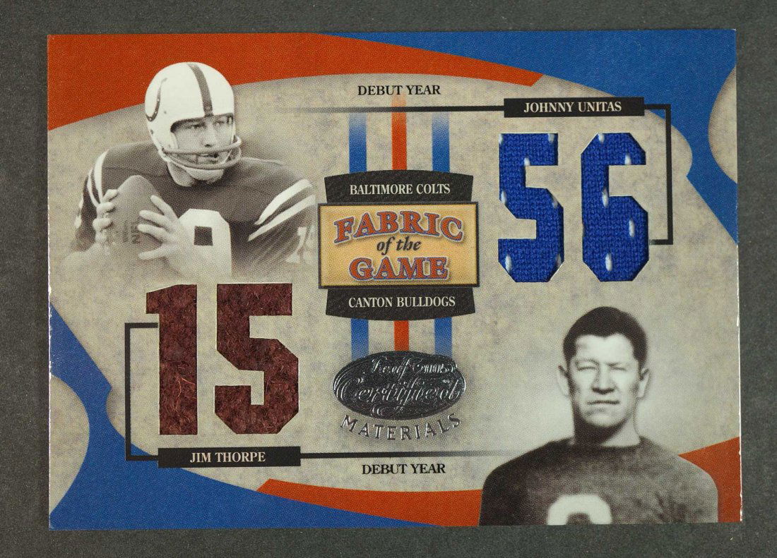 Jim Thorpe and Johnny Unitas Swatch Card (1 of 2)