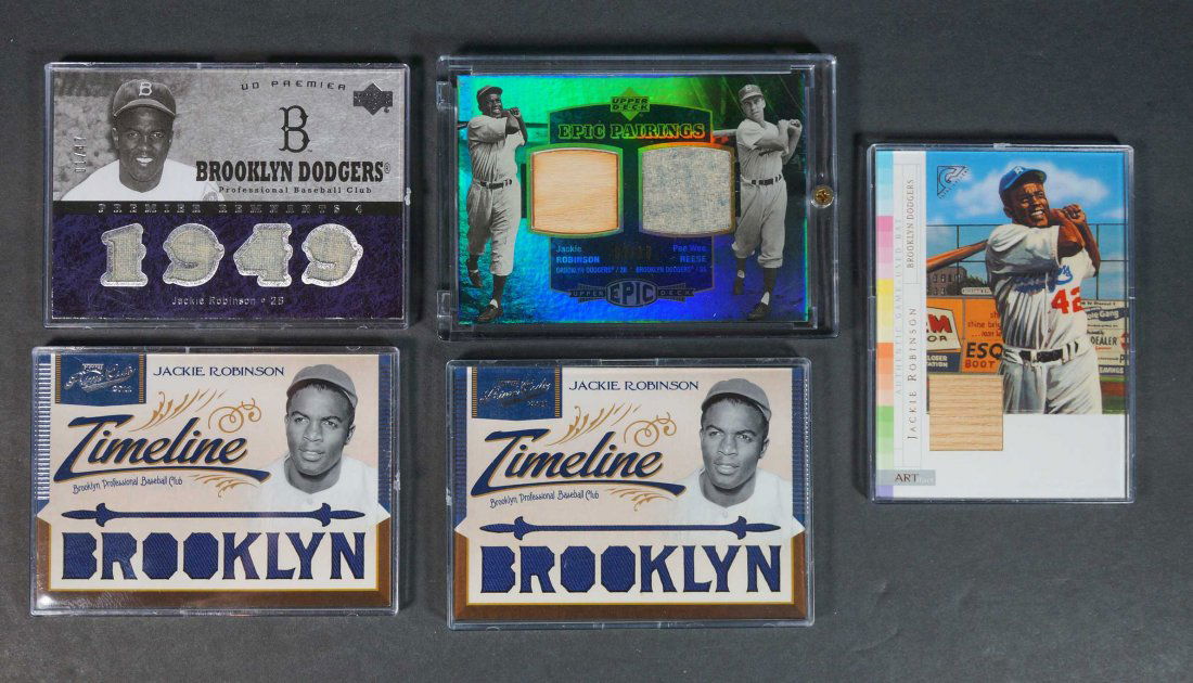 Jackie Robinson Game-Used Baseball Cards (5) (1 of 2)