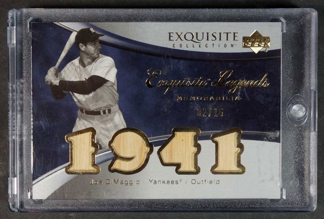 Joe DiMaggio UD Exquisite Quad Game Used Bat Card (1 of 2)