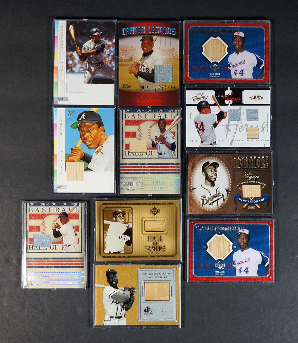 Hank Aaron, Willie Mays Game-Used BB Cards (11): Hank Aaron, Willie Mays Game-Used Baseball Cards (11)