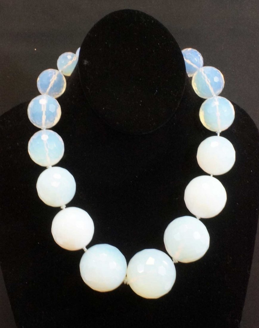 Ciner Large Opalescent Glass Beads Necklace: Impressive signed Ciner glass bead necklace with large opalescent glass beads. Largest measures 1 3/8" in diamter, smallest 5/8", total length is 19.75. Excellent condition. Guaranteed authentic. From