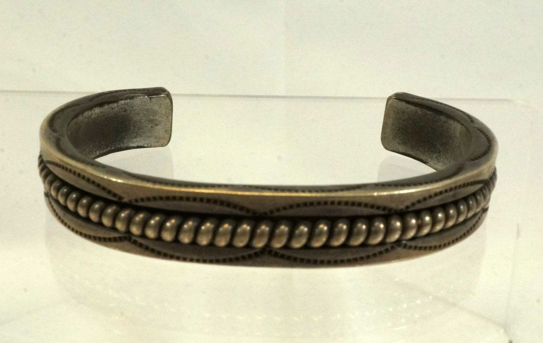 Tahe Signed Sterling Navajo Cuff Bracelet (1 of 1)