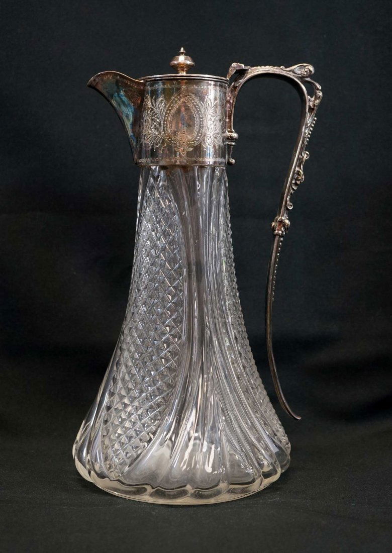 Antique English Crystal Silver Plate Claret Jug (1 of 2)