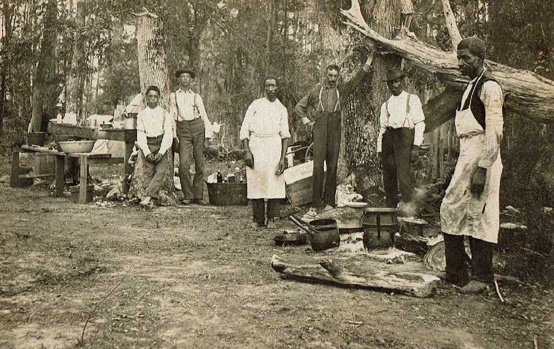Antique RPPC African American BBQ Mobile, Alabama: Titled on verso "Kitchen of a Southern Barbecue, with negro Cooks and Waiters". Measures 3-3/8" x 5-3/8" but does not appear to have been trimmed. Excellent condition. ________________________________