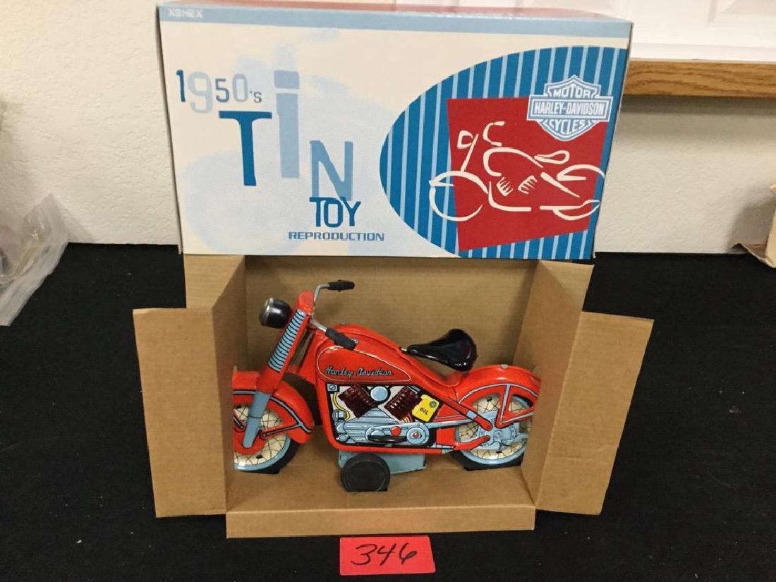 XONEX 1950s TIN TOY REPRODUCTION RED HARLEY-DAVIDSON: XONEX 1950s TIN TOY REPRODUCTION RED HARLEY-DAVIDSON MOTORCYCLE. NIB