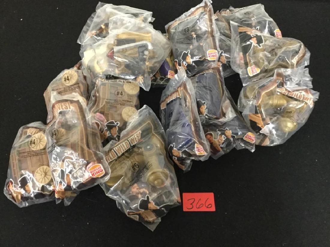 VINTAGE WILD WILD WEST BURGER KING KIDS MEAL TOYS.: VINTAGE WILD WILD WEST BURGER KING KIDS MEAL TOYS. THREE OF EACH EXCEPT #2. ONLY ONE #2. Sealed in original bags.