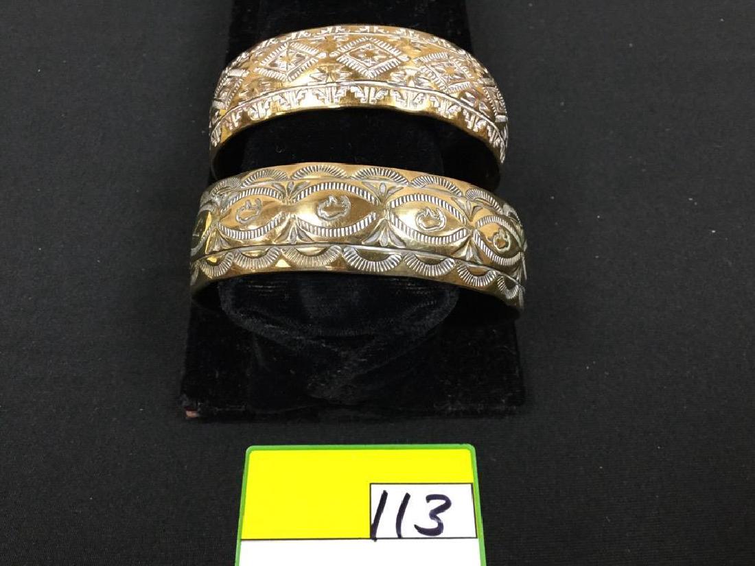 2 COUNT. NATIVE AMERICAN DECRETIVE BRASS CUFF: 2 COUNT. NATIVE AMERICAN DECRETIVE BRASS CUFF BRACELETS. BEAUTIFUL WORK