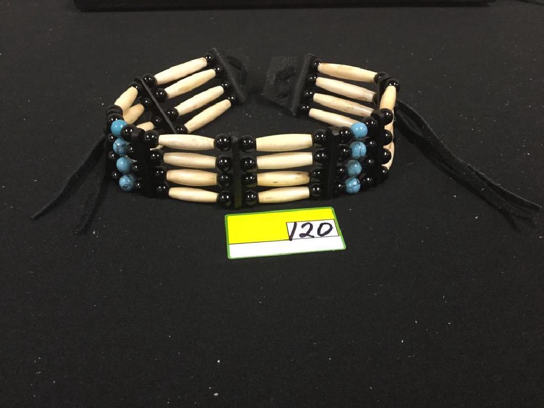 NATIVE AMERICAN BONE CHOCKER WITH TURQUOISE AND: NATIVE AMERICAN BONE CHOCKER WITH TURQUOISE AND HEMATITE BEADS. UNIQUE