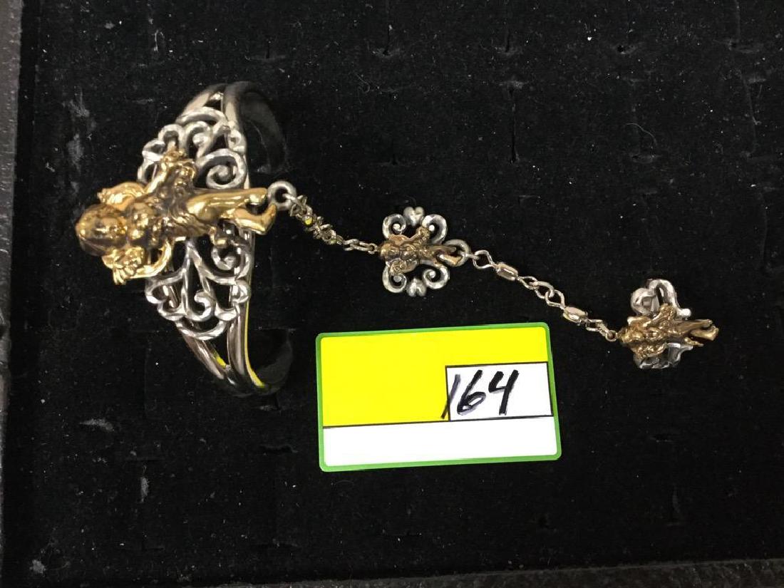 NATIVE AMERICAN HANDCRAFTED RHODIUM SLAVE CUFF. SIGNED (1 of 2)