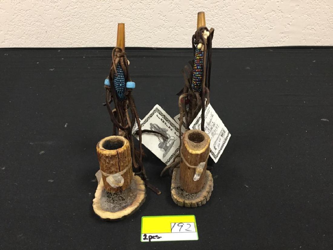 2 COUNT NAVAJO STANDING PIPE. HANDCRAFTED WITH ANTLER (1 of 3)