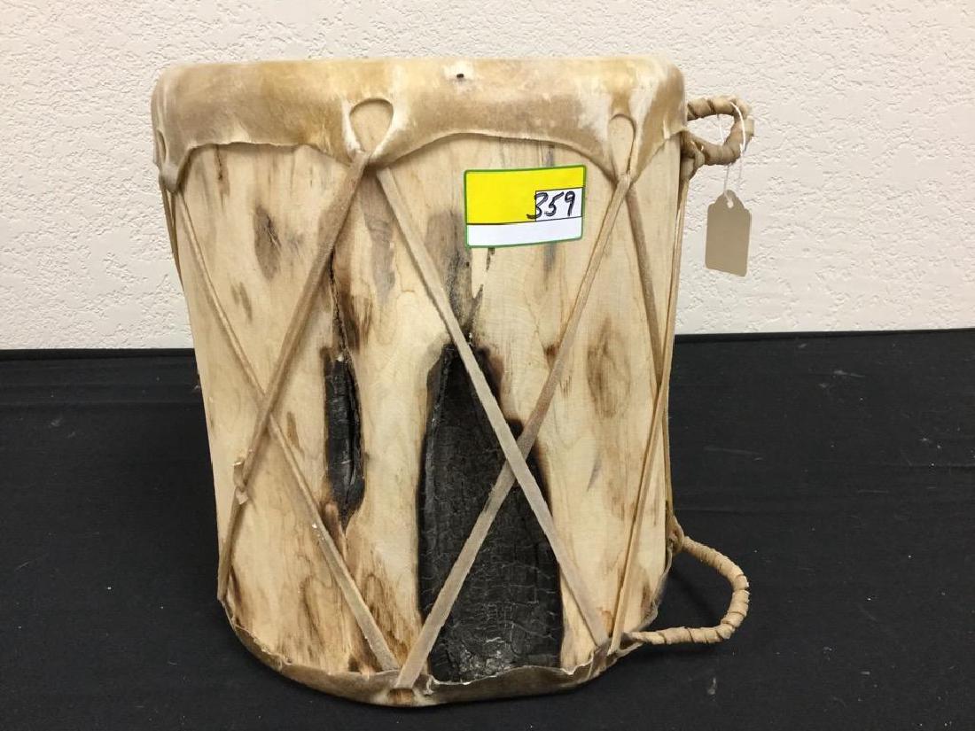 NATIVE AMERICAN HANDCRAFTED WOOD STRETCHED RAWHIDE DRUM (1 of 4)